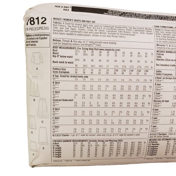 Simplicity Womens Waterfall Skirts Knit Tops Sewing Pattern Size 10-18 UNCUT - Picture 4 of 7